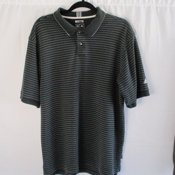 Adidas Climalite Men's Short Sleeve Black & White Striped Shirt Size Large - Picture 2 of 12